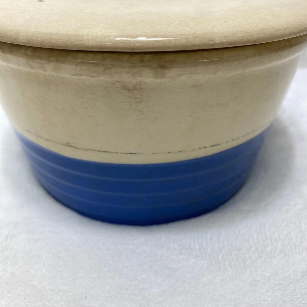 VTG Universal Potteries Cobalt Blue Cream Refrigerator Dish with‎ Lid